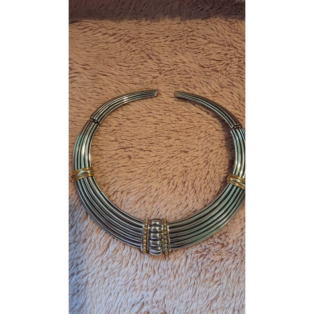 John Medeiros JM USA Hinged Collar Necklace Gold & Rhodium Plated VTG Choker